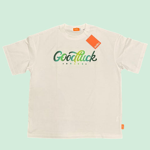 White W/ Green Brushed Embroidered T Shirt